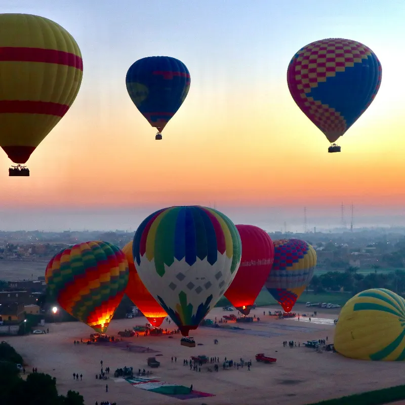 Peaceful sunrise hot air balloon ride over Luxor