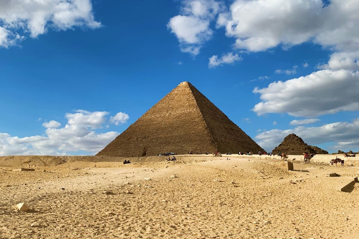 Pyramids of Giza with Cairo skyline in background